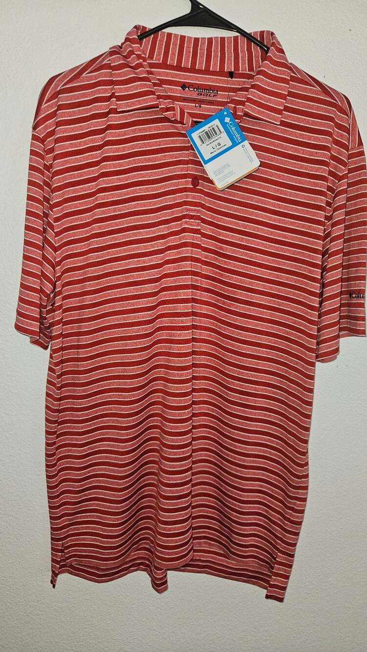 Columbia Golf Omni-Wick Members Polo Shirt Red and White Stripe